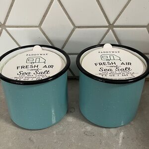 NWT Pair! PADDYWAX Fresh Air & Sea Salt 9.5oz AQUA Enamelware Candles LUXURY